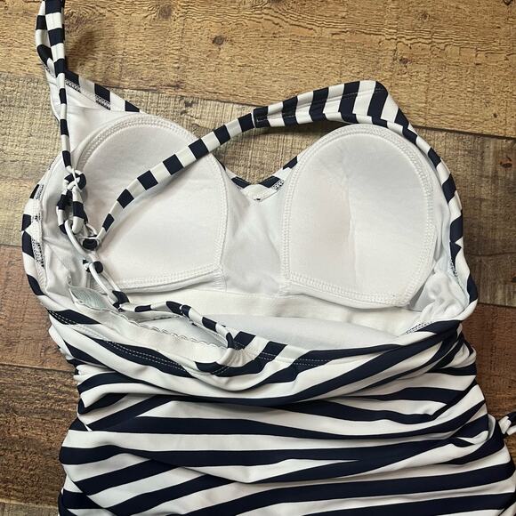 Kona Sol | UNWORN Classic Navy White Stripe One Piece Bathing Suit Sz XS - Picture 4 of 5